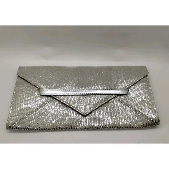 Victoria's Secret Silver Glitter Pink Lined Envelope Clutch Evening Handbag - Picture 1 of 6